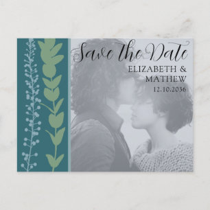 Unique Botanical Green Save the Date Wedding Announcement Postcard