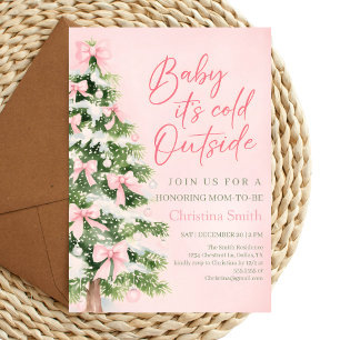 Unique Bow Girl's Baby Shower in the Winter Invitation