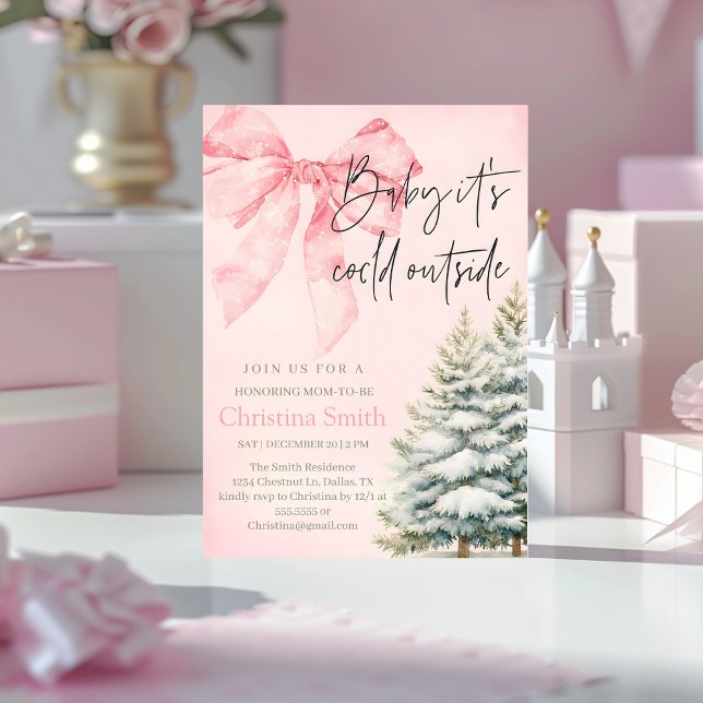 Unique Bow Girl's Baby Shower in the Winter Invitation (Creator Uploaded)