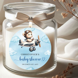 Unique Boy Baby Shower Sticker Blue Brown Teddy 