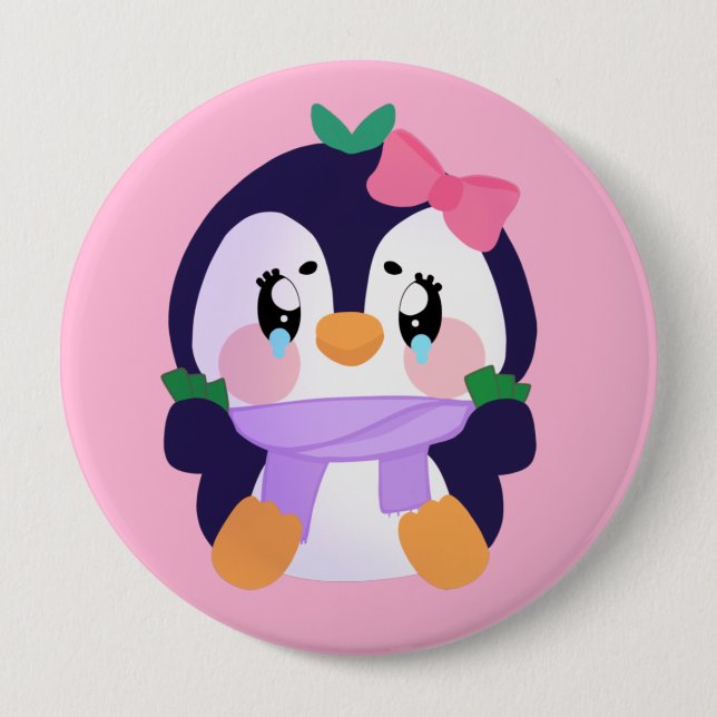 Unique Broke Cute Penguin  4 Inch Round Button (Front)