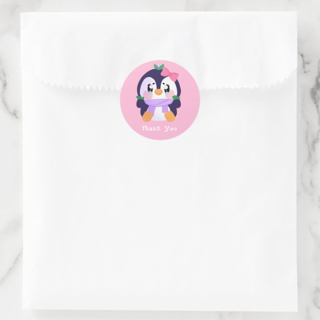 Unique Broke Cute Penguin  Classic Round Sticker (Bag)