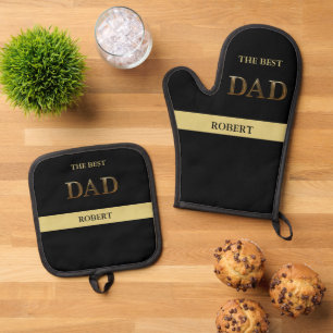 Unique Bronze Metallic Look BEST DAD Name  Oven Mitt & Pot Holder Set
