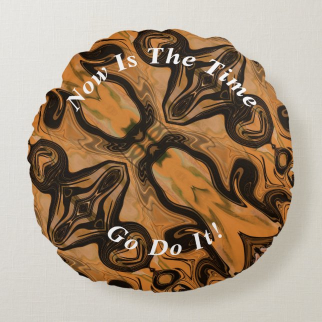 Unique Brown Abstract Marble Liquified  Round Pillow (Front)