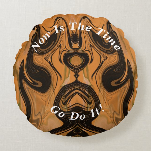 Unique Brown Abstract Marble Liquified  Round Pillow (Front)