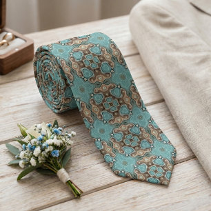 Unique Brown Aqua Turquoise Teal Green Tribal Art Tie