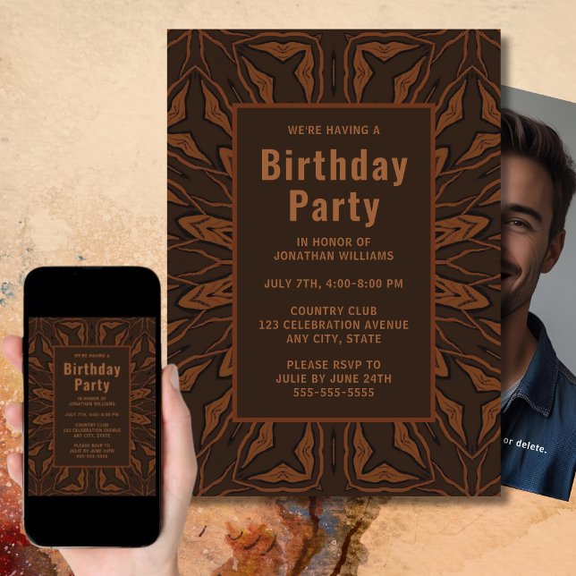 Unique Brown Rustique Invitation d'anniversaire Ph (Créateur téléchargé)