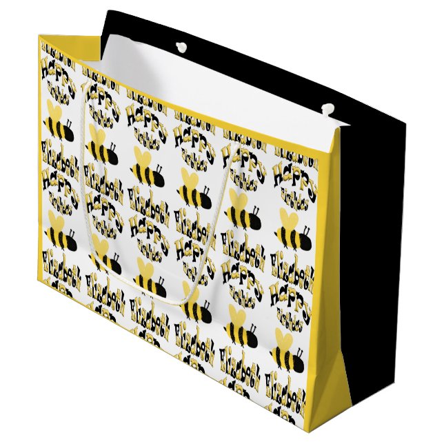 Unique Bumblebee Doodle Personalized Drawing B-Day Large Gift Bag (Front Angled)