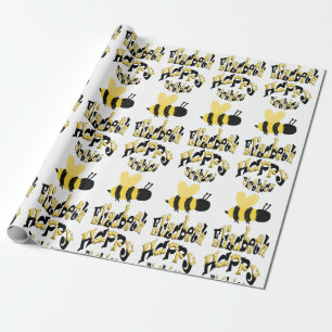 Unique Bumblebee Doodle Personalized Drawing B-Day Wrapping Paper