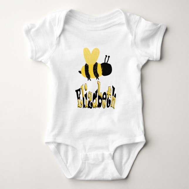 Unique Bumblebee Doodle Personalized Drawing Baby Bodysuit (Front)
