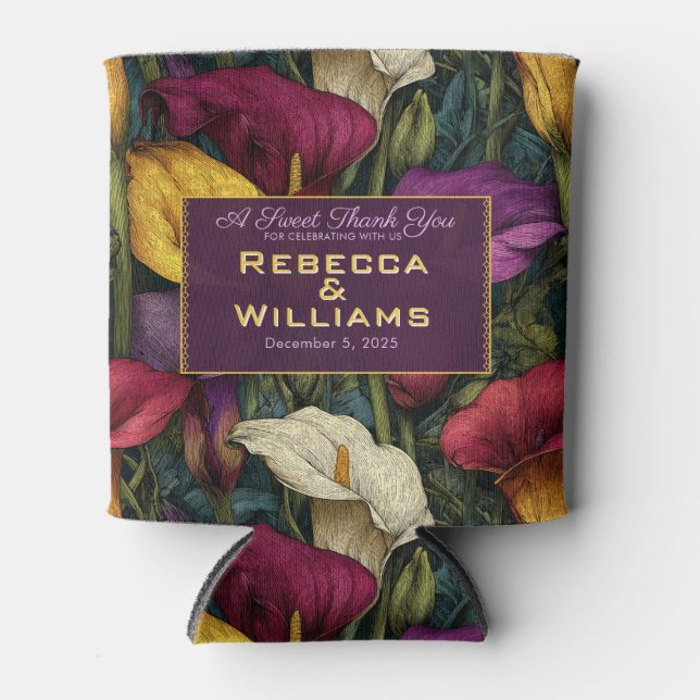 Unique Calla Lilies Aesthetic Destination Wedding Can Cooler (Front)