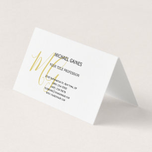 Unique Calligraphy Gold Colour Monogram White Business Card