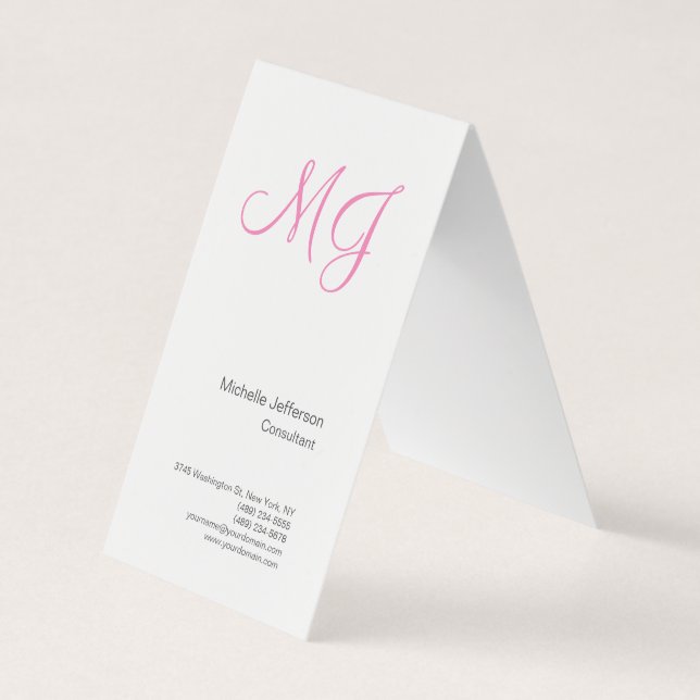 Unique Calligraphy Monogram White Pink Initials  Business Card (Front)