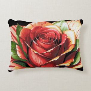 Unique Candy Cane Rose Design Flower Accent Pillow