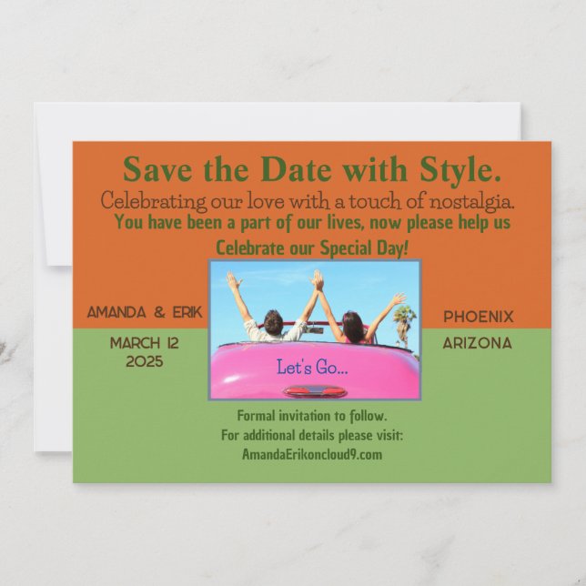 Unique, Casual Save the Date Invitation with Photo (Front)