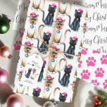 Unique Cat Lover Gift Wrapping Wrapping Paper Sheet<br><div class="desc">Wrap your holiday gifts in charm with this Christmas cat wrapping paper, featuring a cute pattern of watercolor Siamese and black cats in Santa hats, pink paw prints, and festive “Merry Christmas” script. This cat wrapping paper Christmas is perfect for Christmas gifts for friends, gift suggestions for mom Christmas, or...</div>