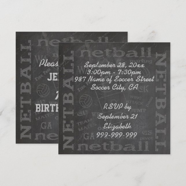 Unique Chalkboard netball 5.25" x 5.25" Invitation (Front/Back)