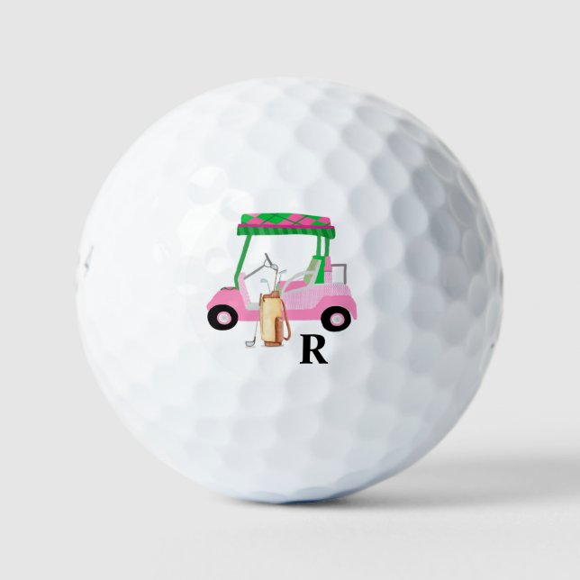 Unique Charming Golf Cart with Clubs Monogram  Golf Balls (Front)