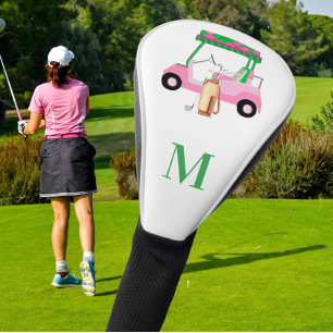 Unique Charming Golf Cart with Clubs Monogram Head Cover