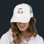 Unique Charming Pink Golf Cart Clubs Monogram   Tr Trucker Hat<br><div class="desc">A charming unique golf cart -- pink and green -- tastefully done -- ready to run the course -- hat --This is a great gift for all golf lovers -- fun / attractive / unique. Personalize it with your/her initials/monogram. If you have any design questions or a special request, please...</div>