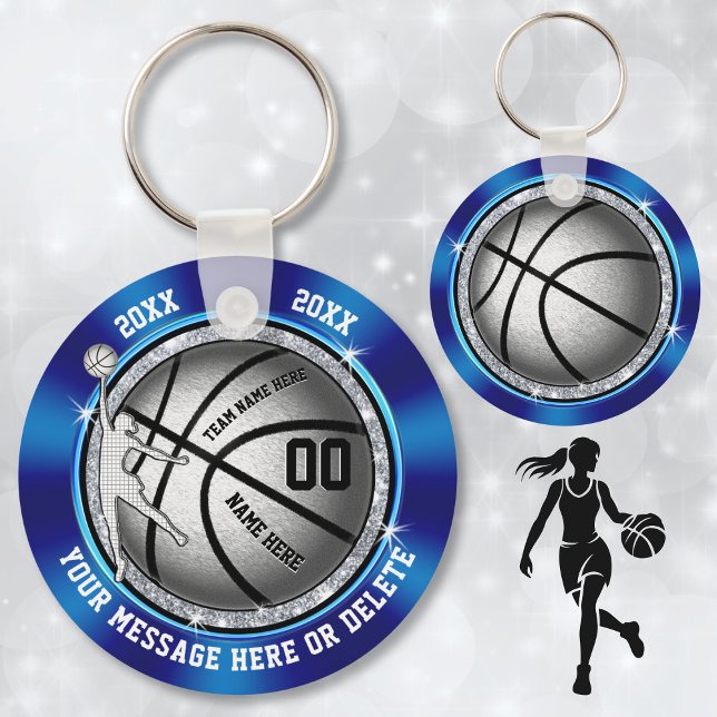 Unique Cheap Basketball Gifts for Girls Basketball Keychain (Blue, Silver and Black, Cheap Girls, Basketball Team Gifts. Personalized basketball pastor favors.)