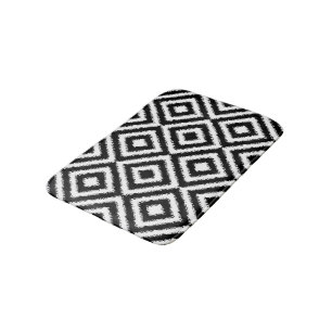 Unique Chic Black White Ikat Square Pattern Bath Mat