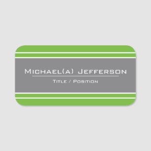Unique Chic Bright Green & City Grey White Striped Name Tag
