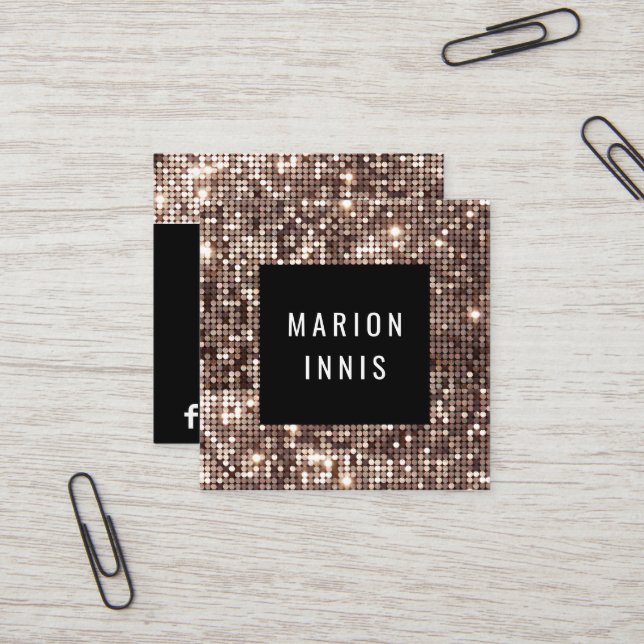 ★ Unique Chic Glitter Square Square Business Card (Front/Back In Situ)