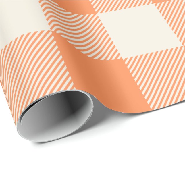 Unique & Chic Pale Orange & Cream Buffalo Plaid Wrapping Paper (Roll Corner)