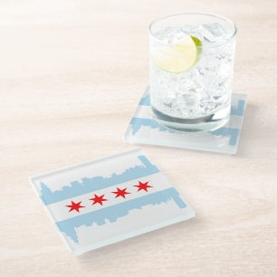 Unique Chicago Skyline Flag Glass Coaster