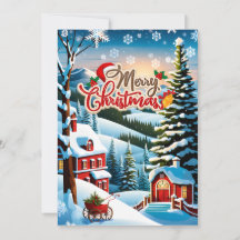 Unique Christmas Card with Red Houses in the Mount