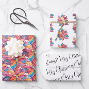 Unique Christmas Gifts Watercolor Poinsettia Wrapping Paper Sheet