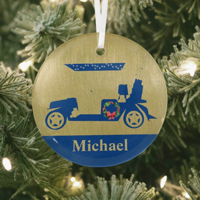 Unique Christmas Golf Cart with Clubs First Name  Glass Ornament (Insitu)