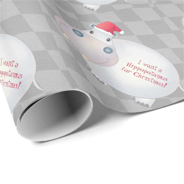Unique Christmas Hippo Hippopotamus Santa Hat Wrapping Paper (Roll Corner)