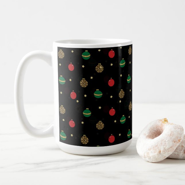 Unique Christmas Ornament Baubles Black Pattern Coffee Mug (With Donut)