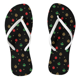 Unique Christmas Ornament Baubles Black Pattern Flip Flops