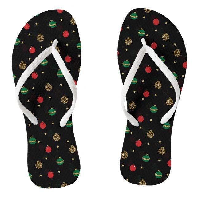 Unique Christmas Ornament Baubles Black Pattern Flip Flops (Footbed)