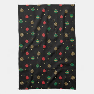 Unique Christmas Ornament Baubles Black Pattern Kitchen Towel