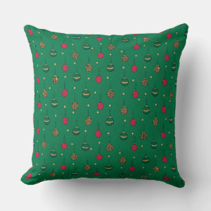 Unique Christmas Ornament Baubles Green Pattern Throw Pillow