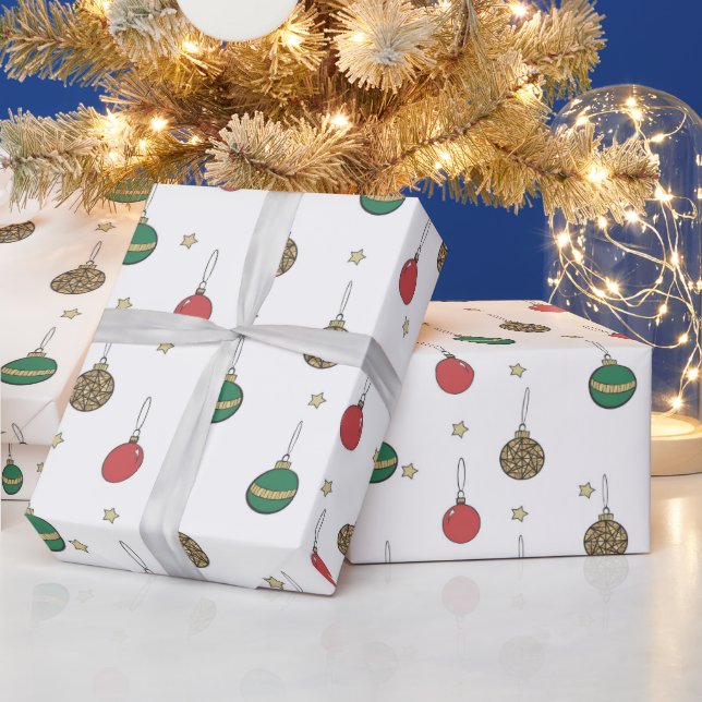 Unique Christmas Ornament Baubles Pattern Wrapping Paper (Holidays)