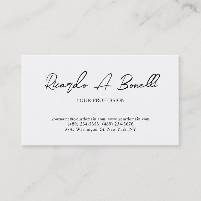 Unique Classical Plain Simple White Professional Business Card (Front)