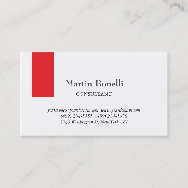 Unique Classical Simple Red & White Business Card (Front)