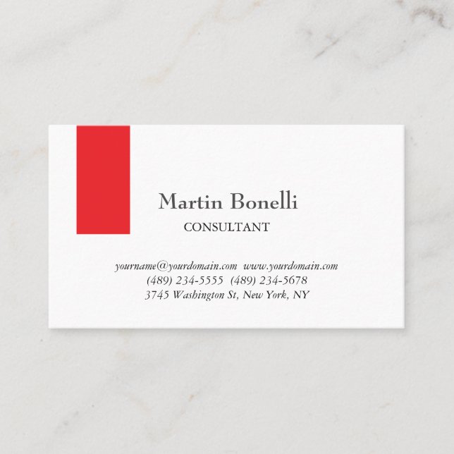 Unique Classical Simple Red & White Business Card (Front)