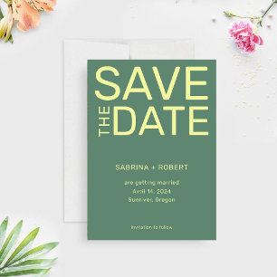 Unique Clean Sage Green & Yellow Bold Typography Save The Date