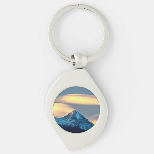 Unique Clouds Over Snow Covered Mountains Keychain (Front)