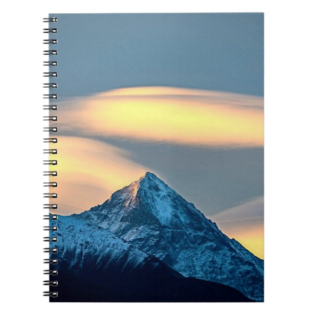 Unique Clouds Over Snow Covered Mountains Notebook (Front)