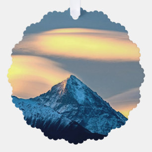Unique Clouds Over Snow Covered Mountains Ornament Card