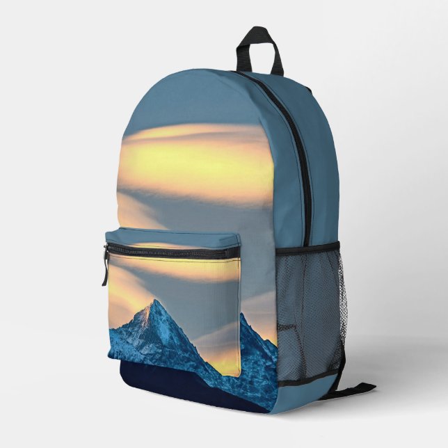 Unique Clouds Over Snow Covered Mountains Printed Backpack (Back Corner Right)