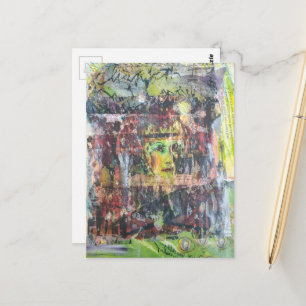 Unique colorful green vintage face mixed media postcard