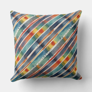 Unique Colorful Rainbow Stripes Watercolor Pattern Outdoor Pillow